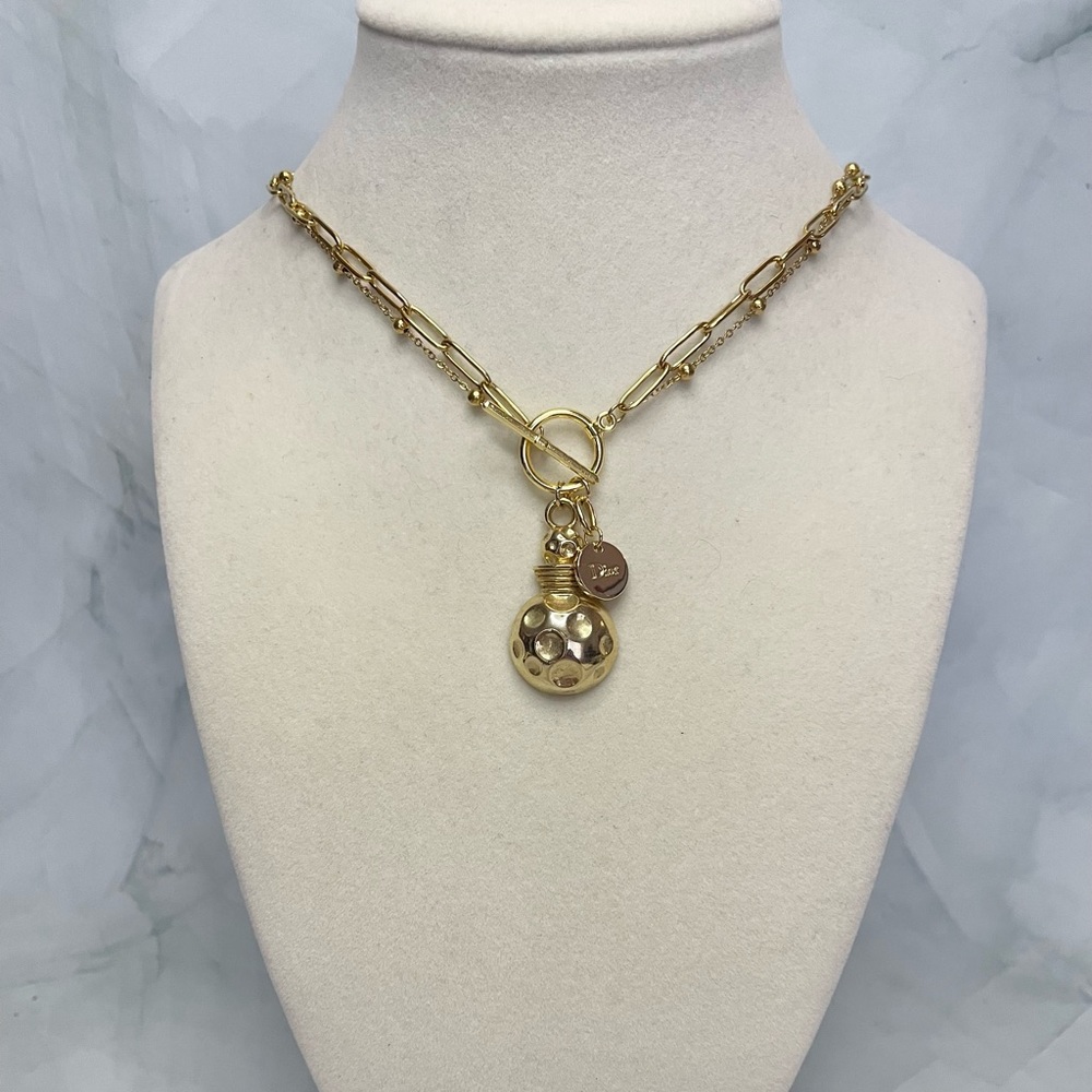 Upcycled Gold J’Adore & Perfume Bottle Charms Double Chain Necklace